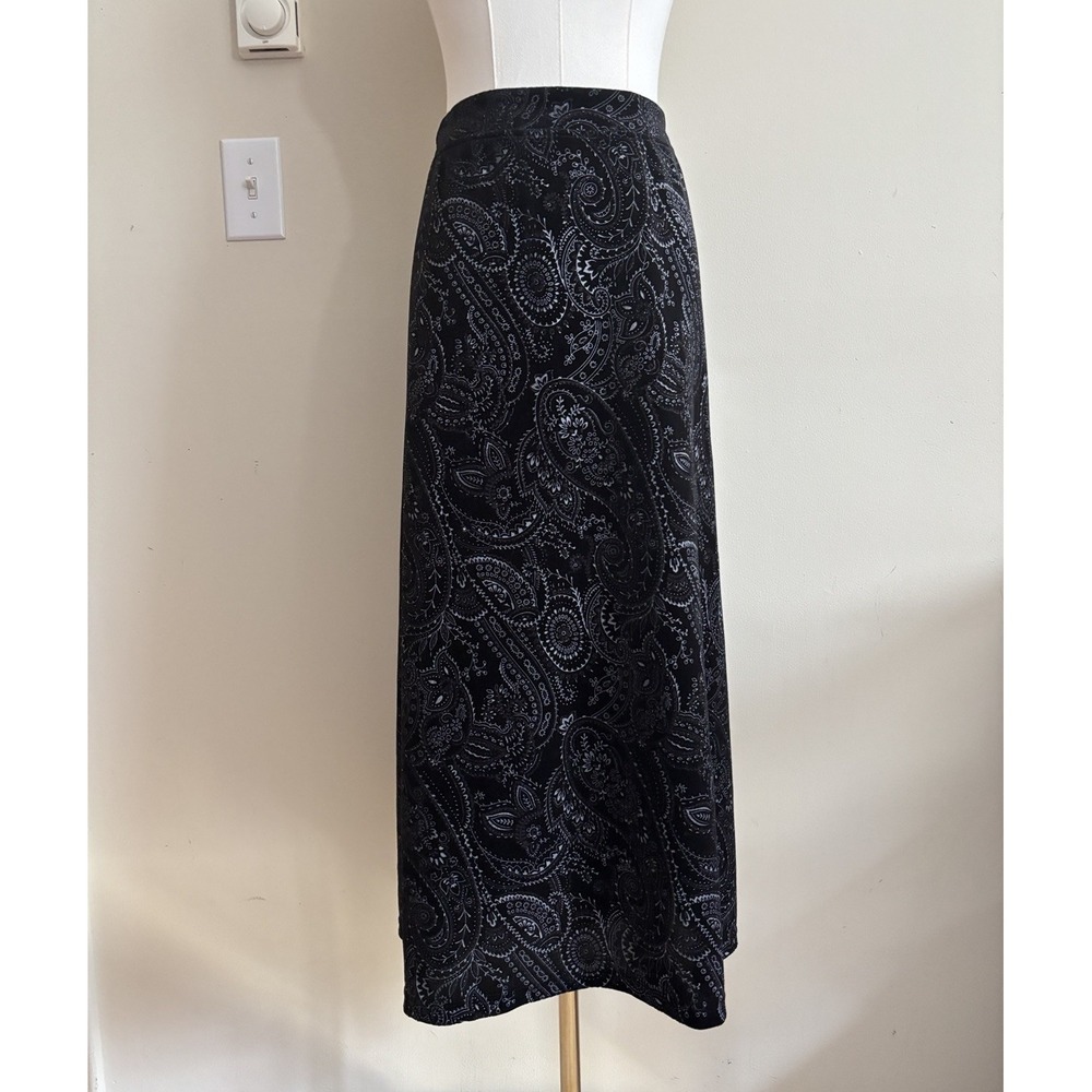Whimsigoth Black Velvet Skirt Size 18 20 XXL Paisley Glitter Stretch 90s 2000s